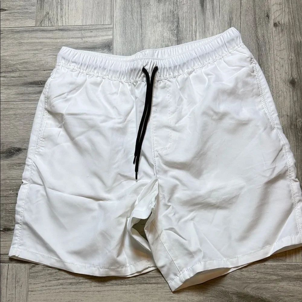 White Swim Shorts with Black Drawstring Size Small